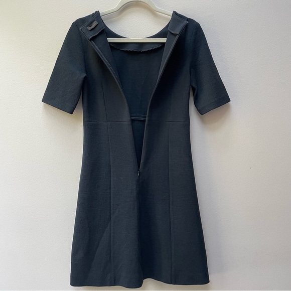 Peserico Textured Charcoal Gray Black Short Sleeve Zip Back Mini Dress Size S - Picture 8 of 9